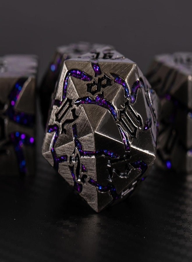 Maywin Metal Dice Set D&D,Crack Metallic DND Dice Set with Box, Metal Glitter RPG Dice for Dungeons and Dragons Table Game(Antique Silver Violet) - Image 2